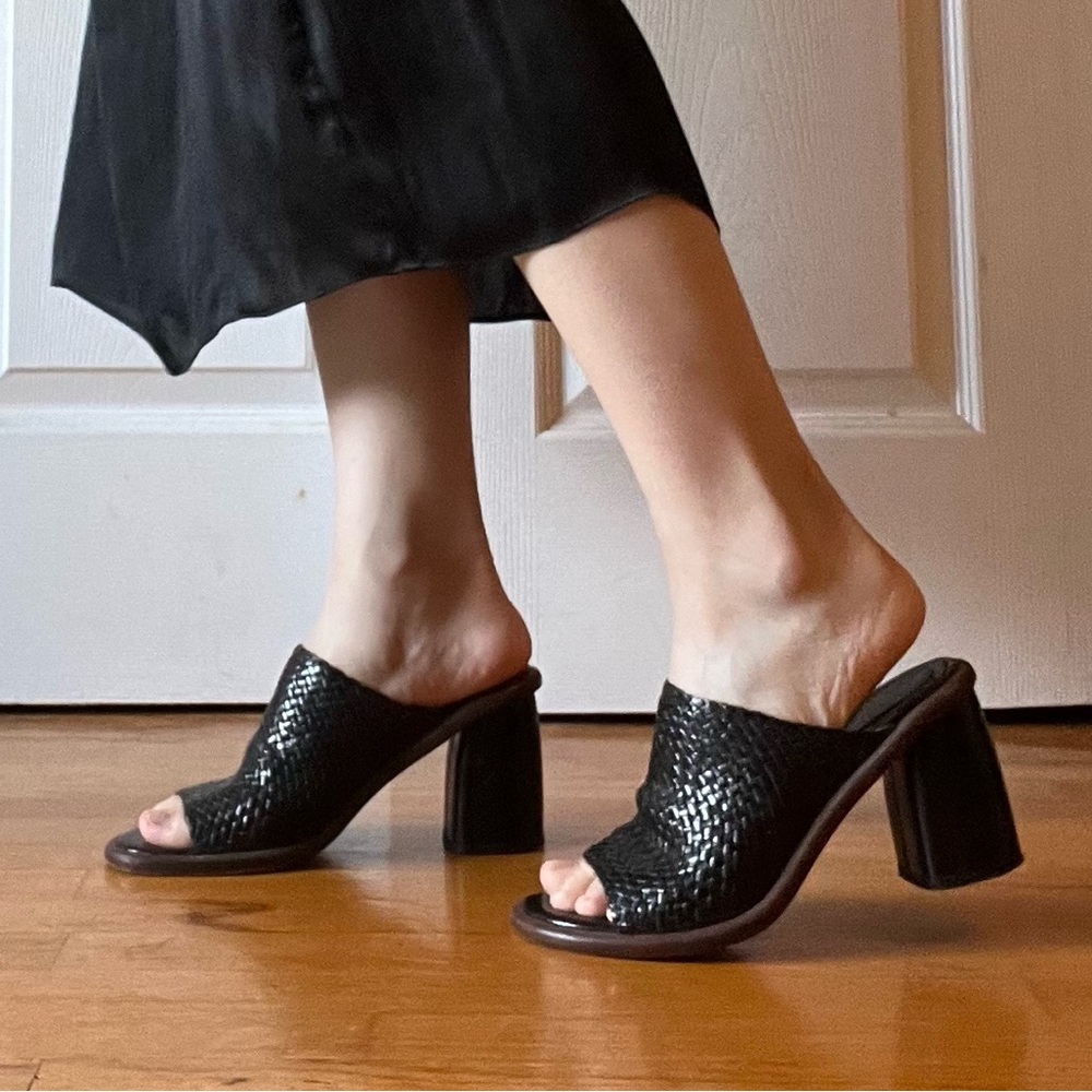 Miista Woven Black Block Heeled Mule Sandals Size 37